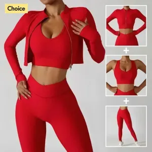 3-Piece Women's Tracksuit Set - Jacket, Sports Bra, and Leggings