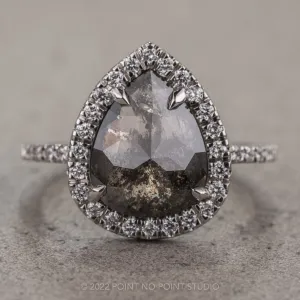 3.20 Carat Black Speckled Pear Diamond Engagement Ring, Fiona Setting, 14K White Gold