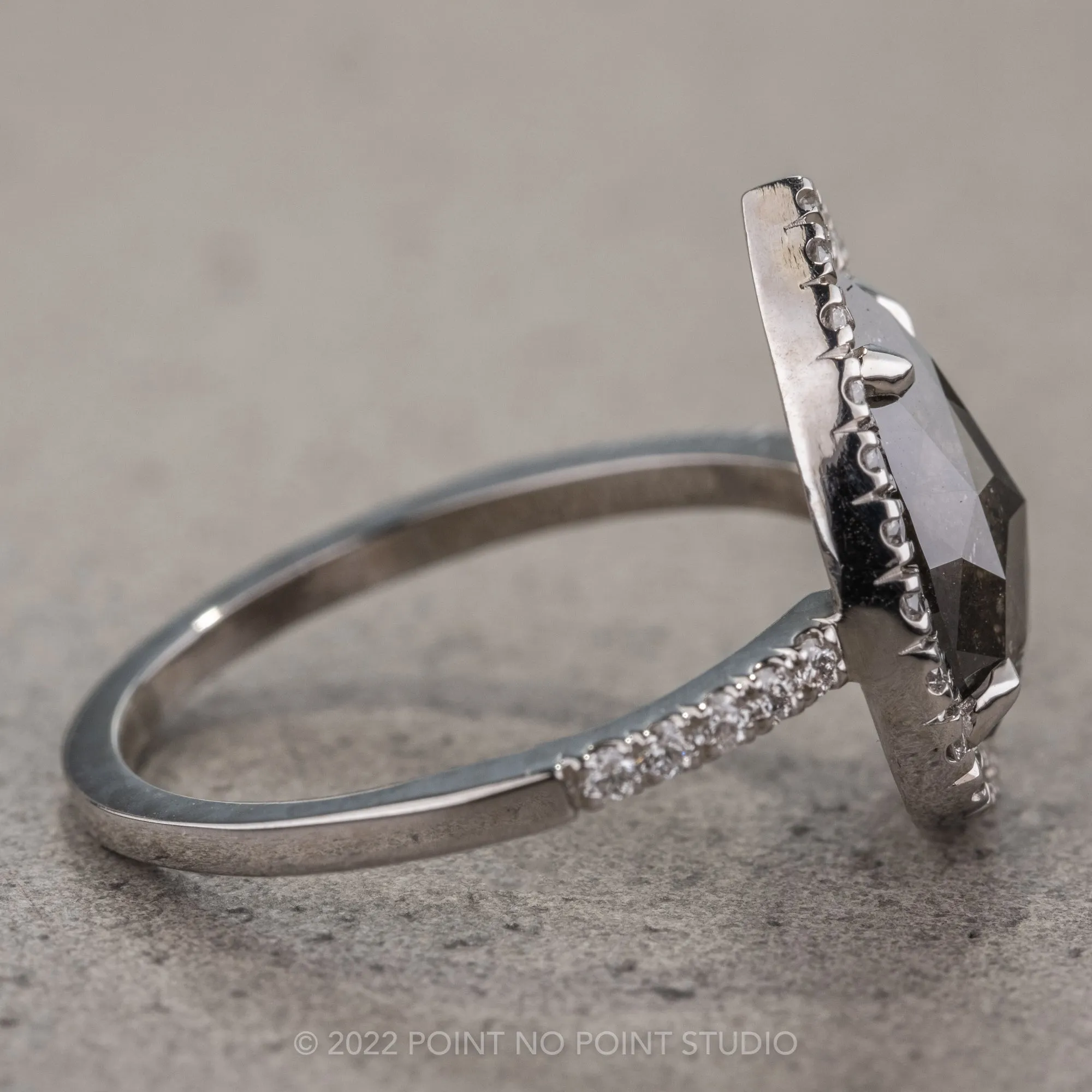 3.20 Carat Black Speckled Pear Diamond Engagement Ring, Fiona Setting, 14K White Gold