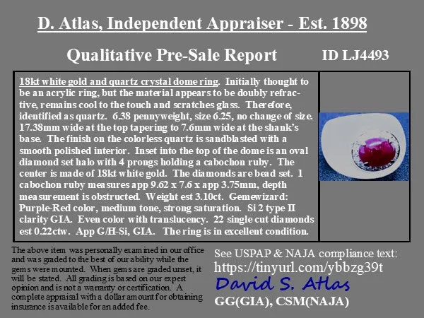 3.32ctw Vintage Ruby Cabochon & Diamond Quartz Dome Ring