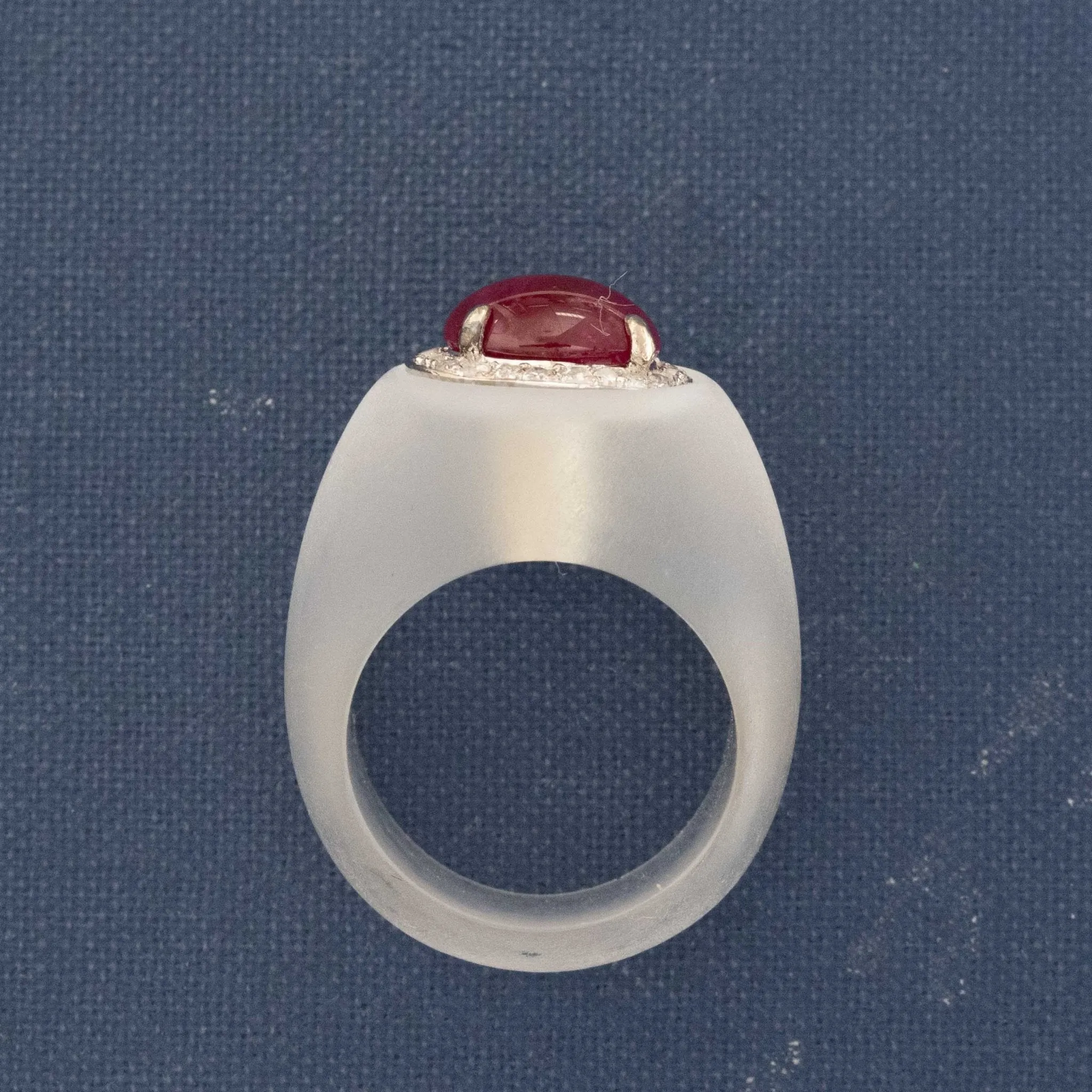 3.32ctw Vintage Ruby Cabochon & Diamond Quartz Dome Ring