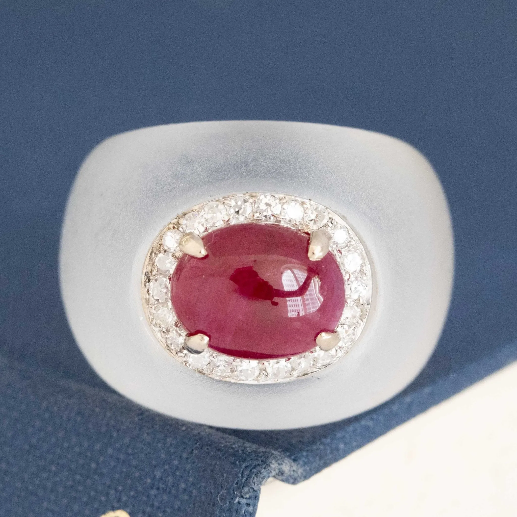 3.32ctw Vintage Ruby Cabochon & Diamond Quartz Dome Ring