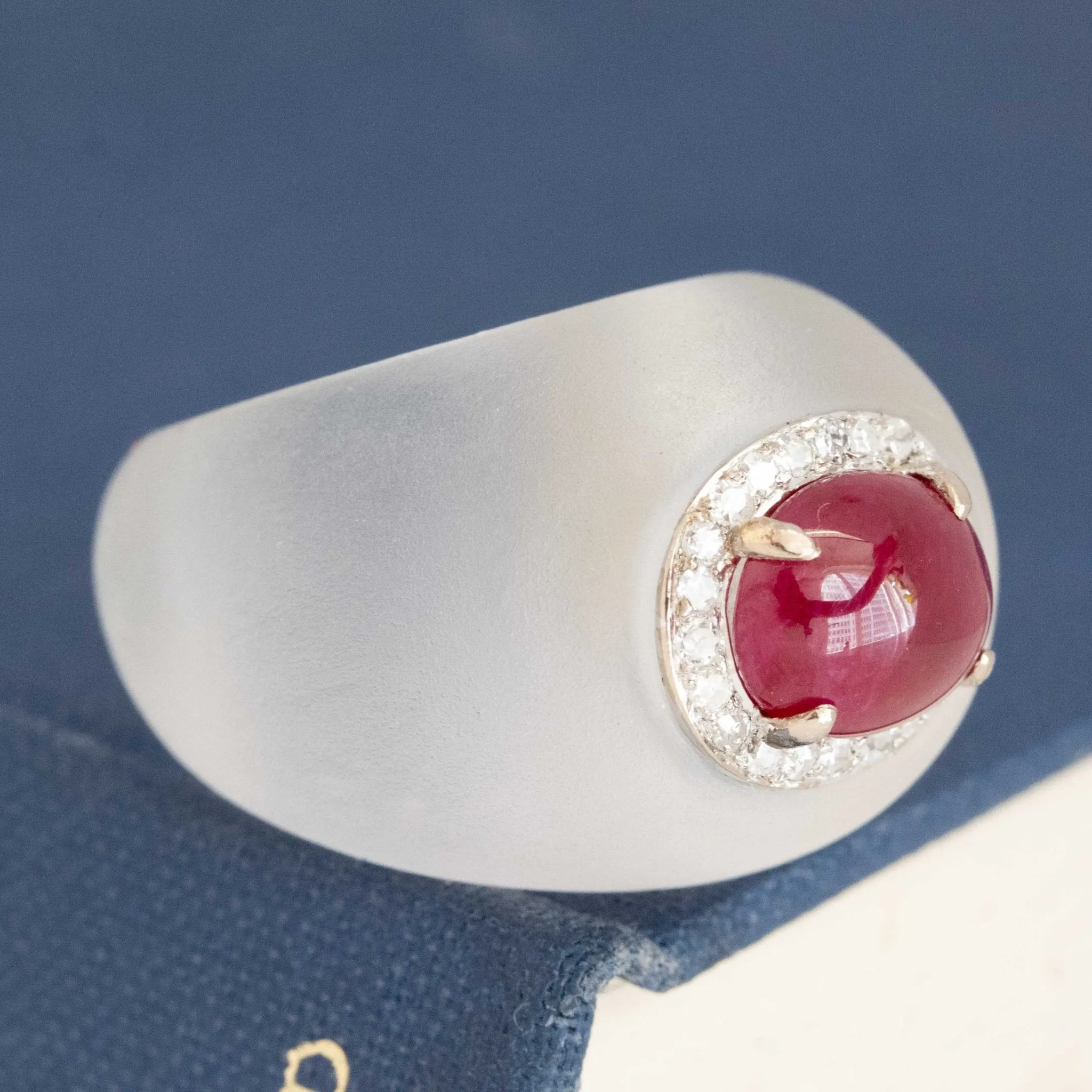 3.32ctw Vintage Ruby Cabochon & Diamond Quartz Dome Ring
