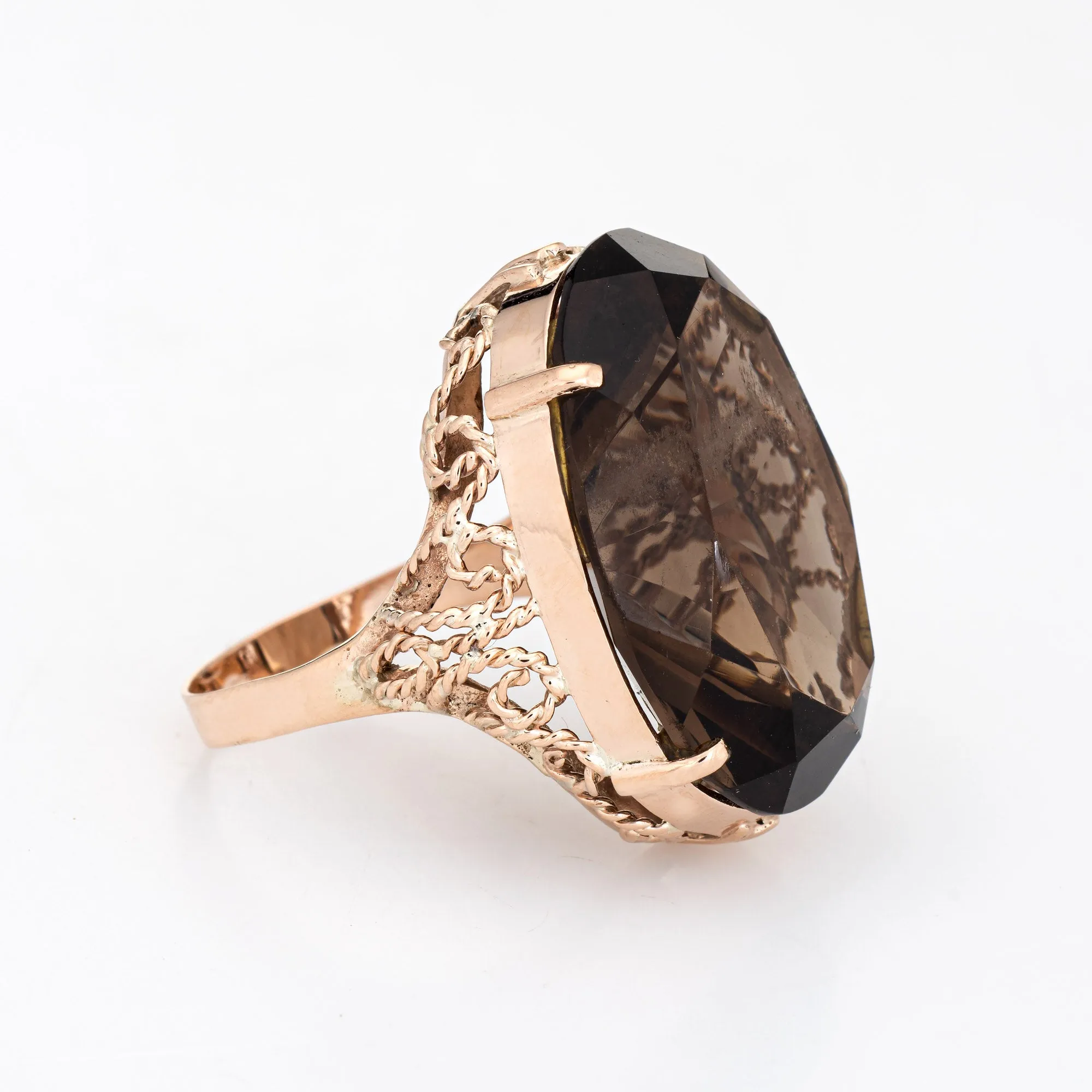 35ct Smoky Quartz Cocktail Ring Vintage 14k Rose Gold Large Oval Jewelry Sz 8