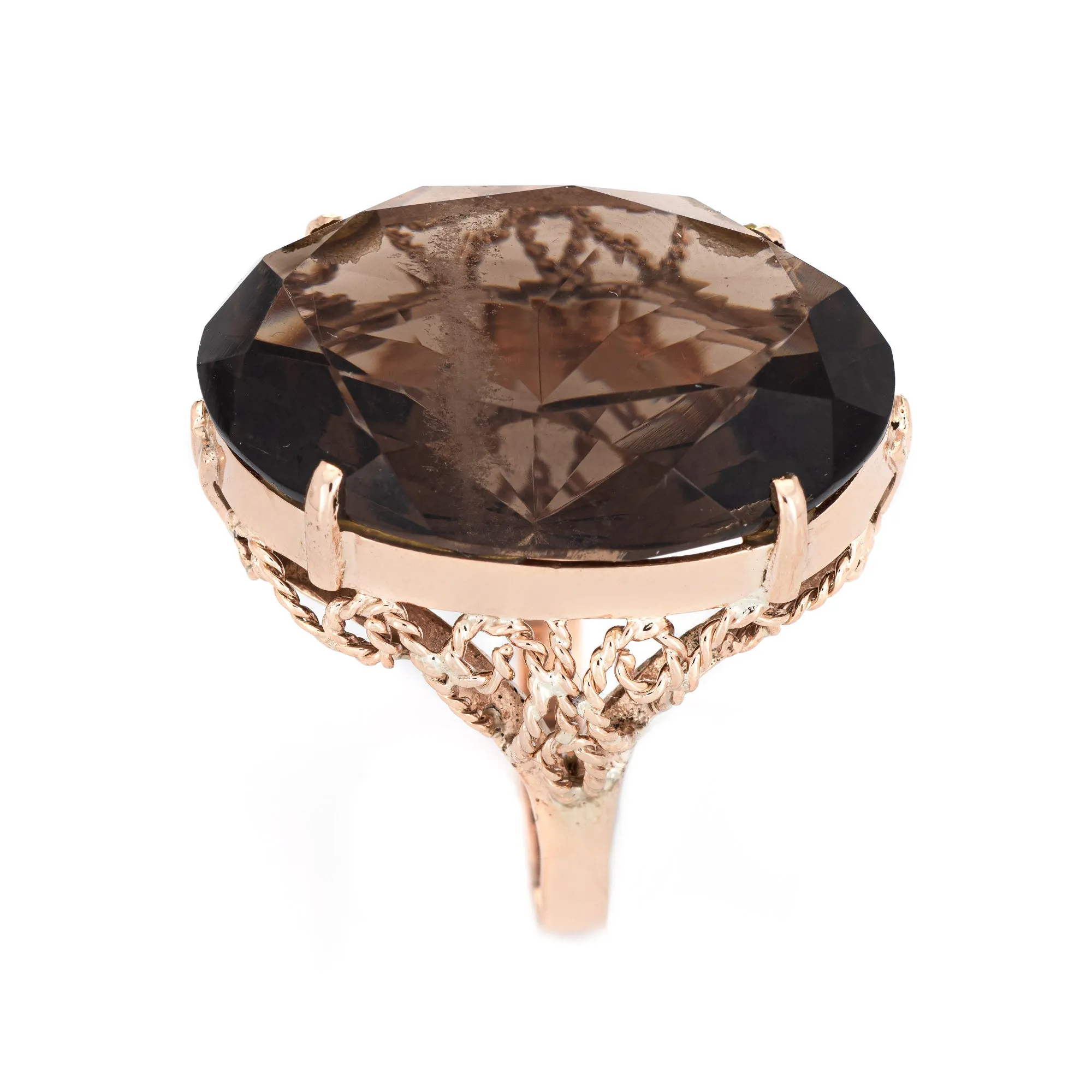 35ct Smoky Quartz Cocktail Ring Vintage 14k Rose Gold Large Oval Jewelry Sz 8