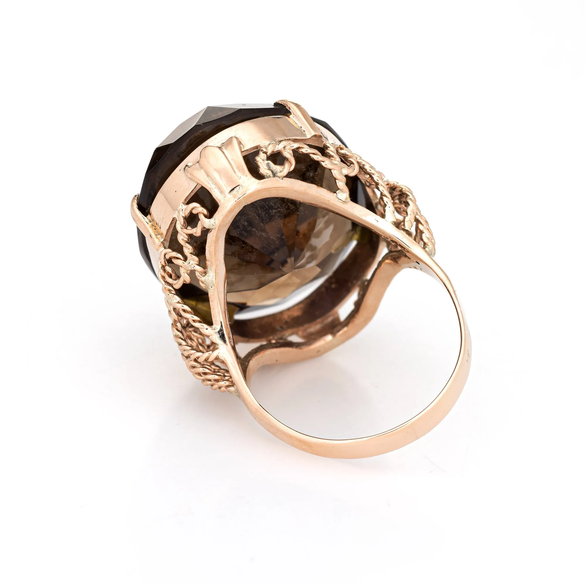 35ct Smoky Quartz Cocktail Ring Vintage 14k Rose Gold Large Oval Jewelry Sz 8