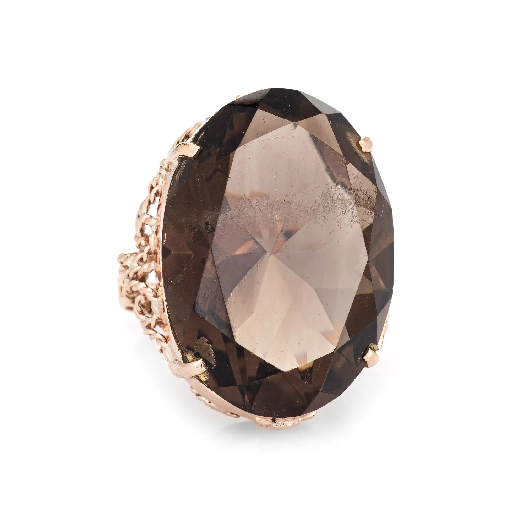 35ct Smoky Quartz Cocktail Ring Vintage 14k Rose Gold Large Oval Jewelry Sz 8
