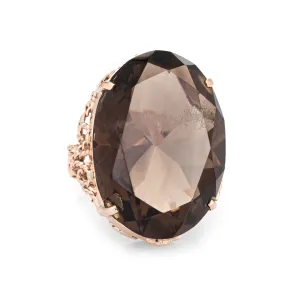 35ct Smoky Quartz Cocktail Ring Vintage 14k Rose Gold Large Oval Jewelry Sz 8