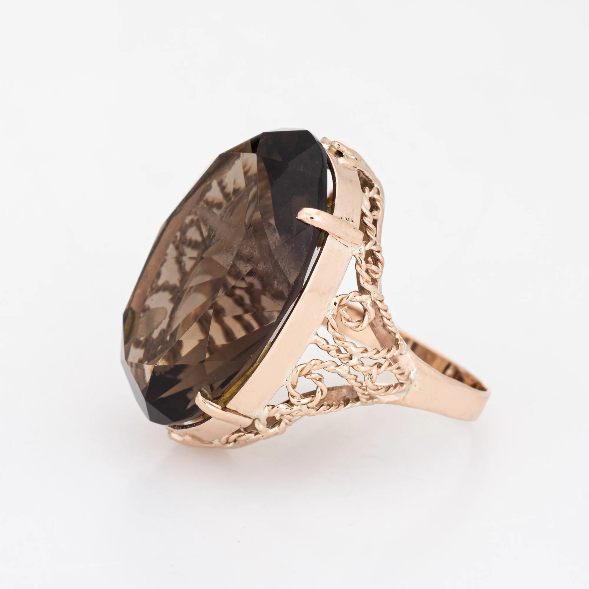 35ct Smoky Quartz Cocktail Ring Vintage 14k Rose Gold Large Oval Jewelry Sz 8