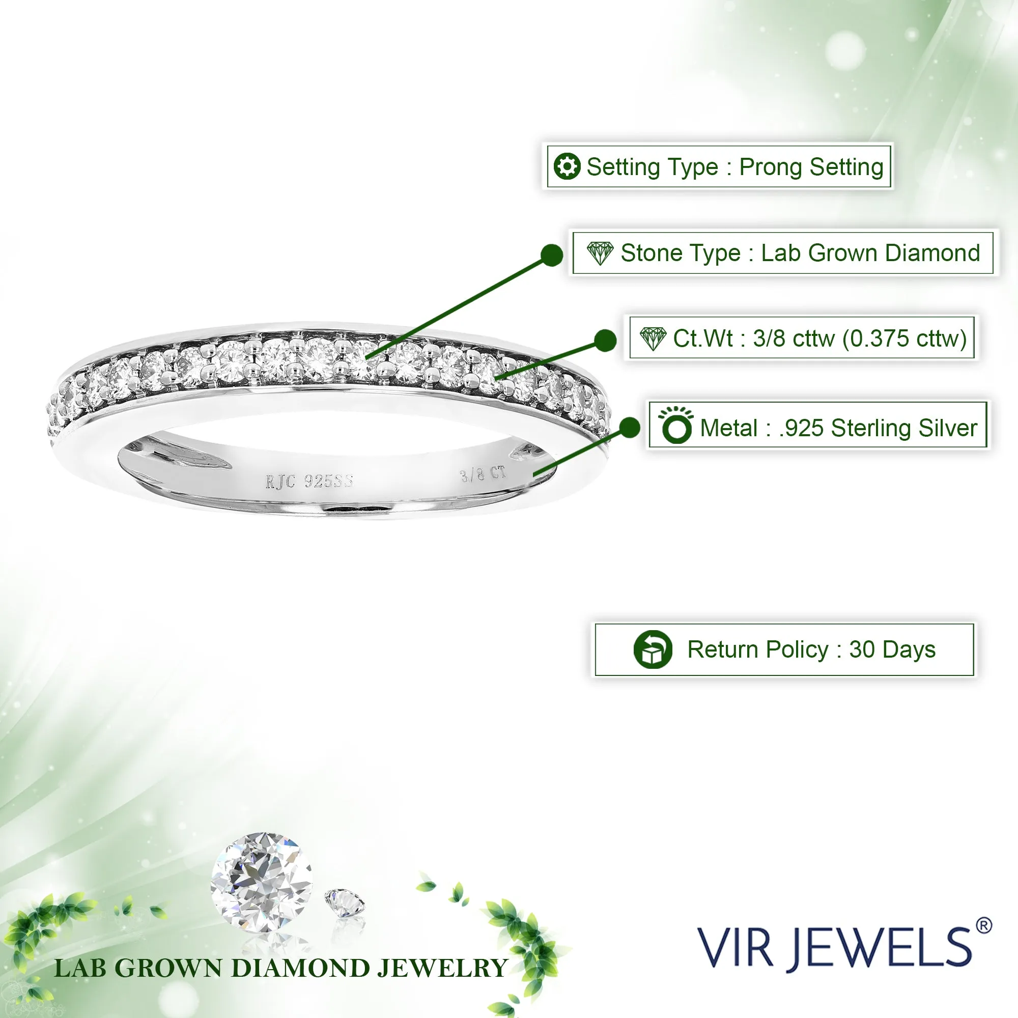 3/8 cttw Lab Grown Diamond Halo Wedding Band in Sterling Silver
