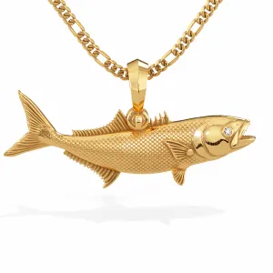 3D Bluefish Pendant with Diamond Eyes | 14k Gold