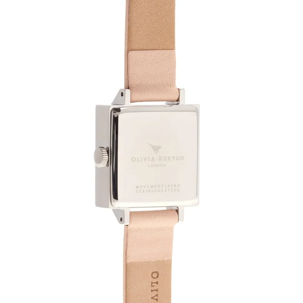 3D Vintage Bow Midi Square Dial Nude Peach Rose Gold and Silver Watch