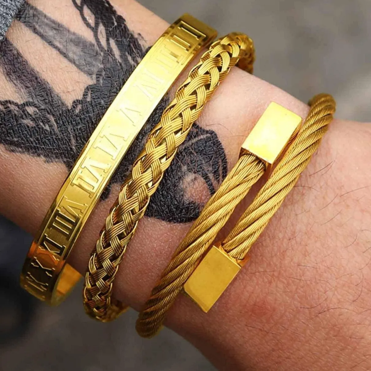 3pcs Luxury Stainless Steel Roman Numeral Men's Bracelet