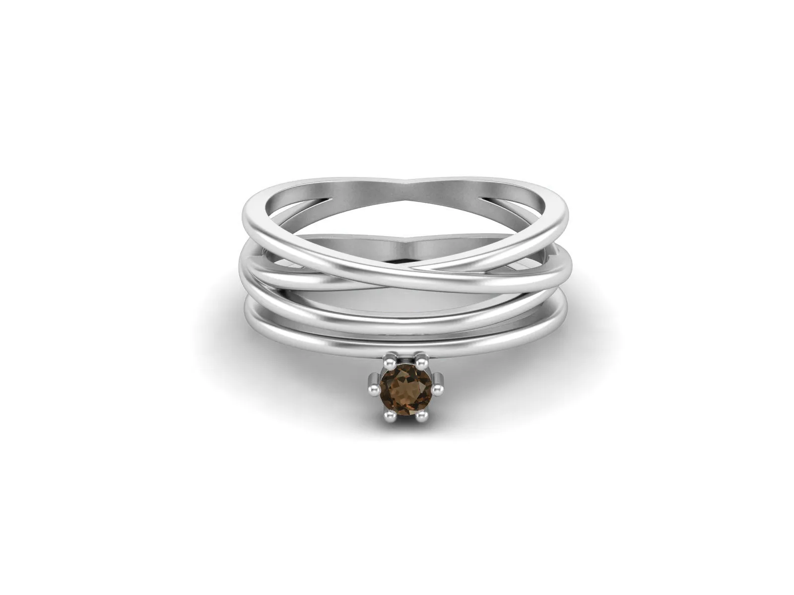 3x3mm Smoky Quartz Wedding Ring Unique Brown Gemstone Ring 925 Silver Bridal Ring