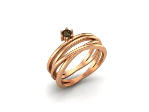 3x3mm Smoky Quartz Wedding Ring Unique Brown Gemstone Ring 925 Silver Bridal Ring