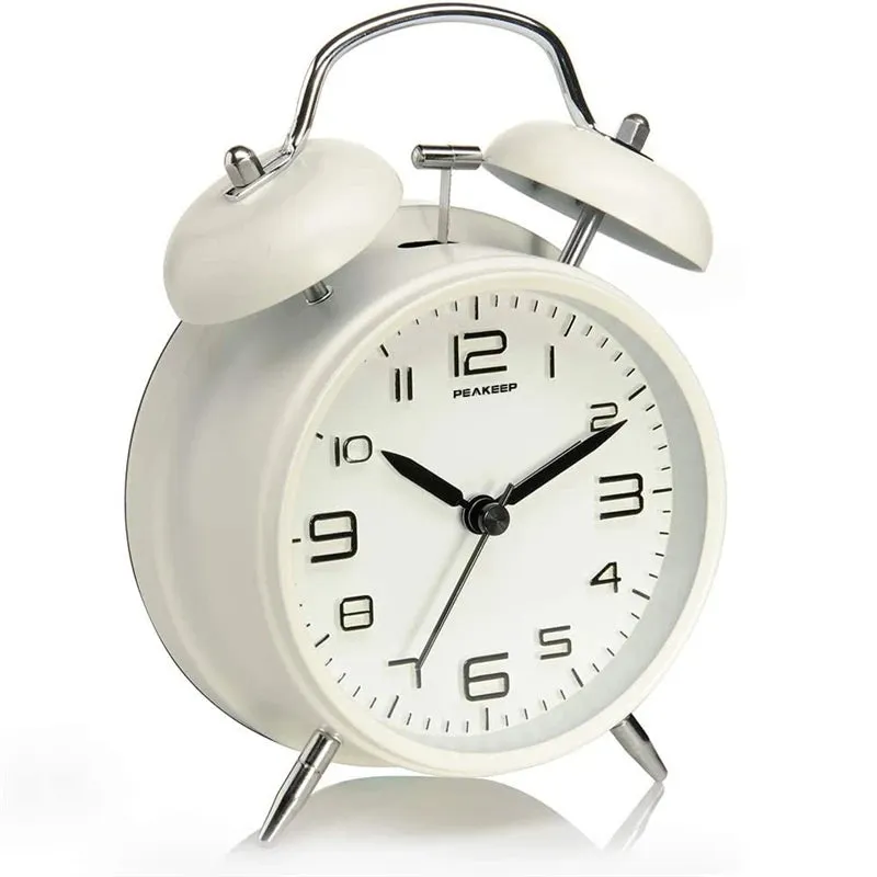 4-Inch Twin Bell Alarm Clock with Metal Frame & Backlight