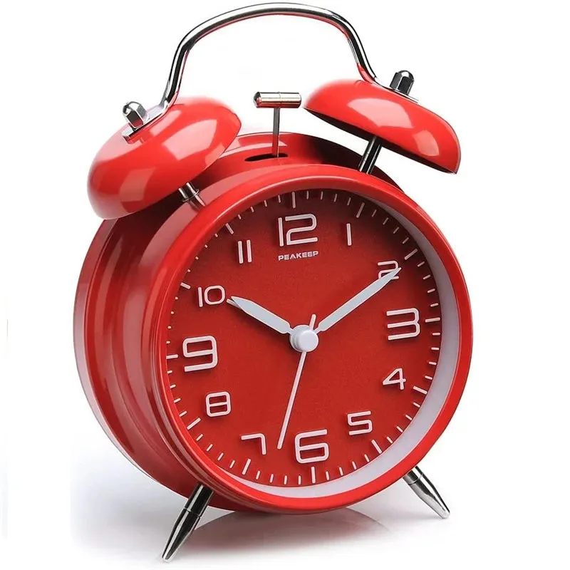 4-Inch Twin Bell Alarm Clock with Metal Frame & Backlight