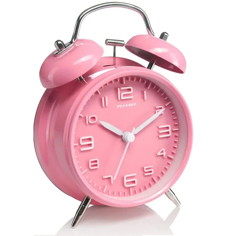 4-Inch Twin Bell Alarm Clock with Metal Frame & Backlight