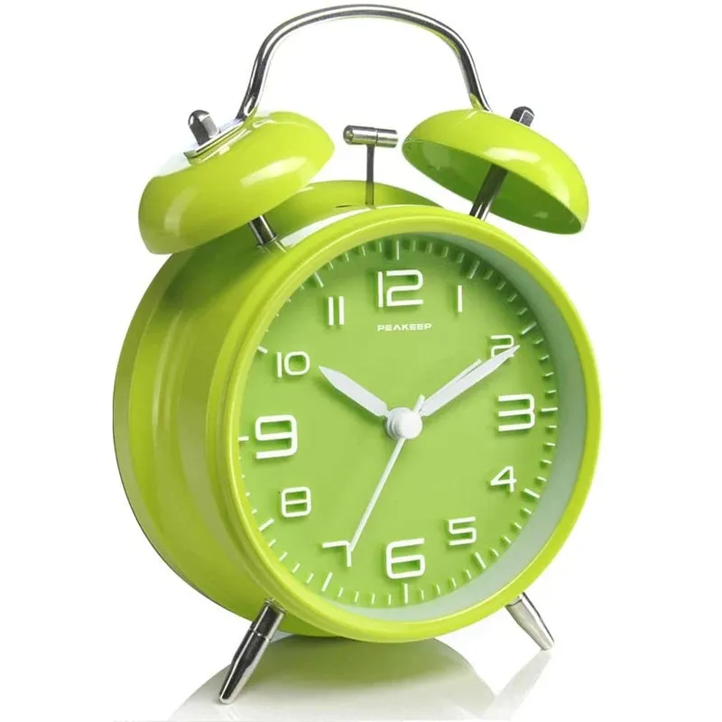 4-Inch Twin Bell Alarm Clock with Metal Frame & Backlight