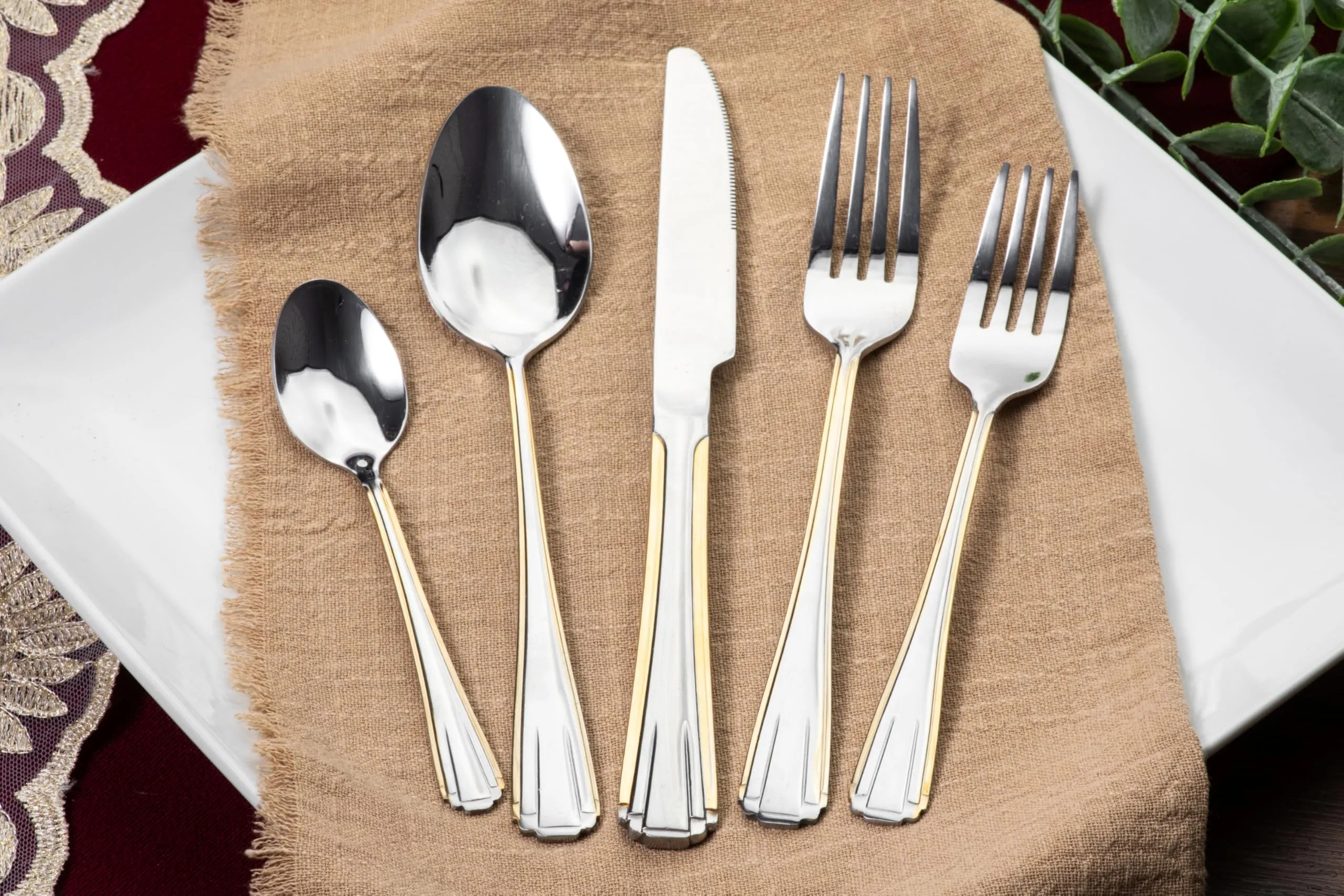 40 Piece Flatware Set - 18/10 Stainless Steel Silverware Set for 8 - Complete Cutlery with Gorgeous Gold Trim Handles - For Kitchen and Dining, Home Essentials - Dishwasher Safe (40 Piece, Verona)