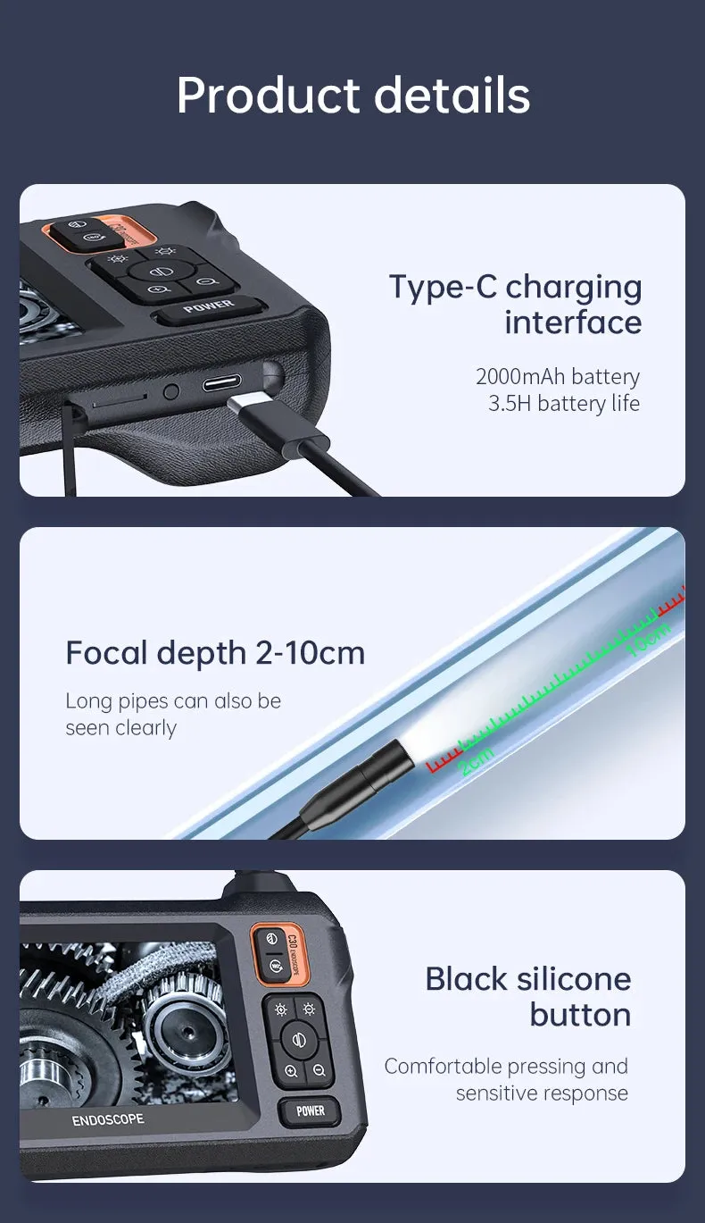 4.3 Inch Endoscope Camera HD 1080P 4.3 "Single Dual Lens 8MM Car Inspection Borescope IP67 Waterproof Sewer Camera with 8 leds