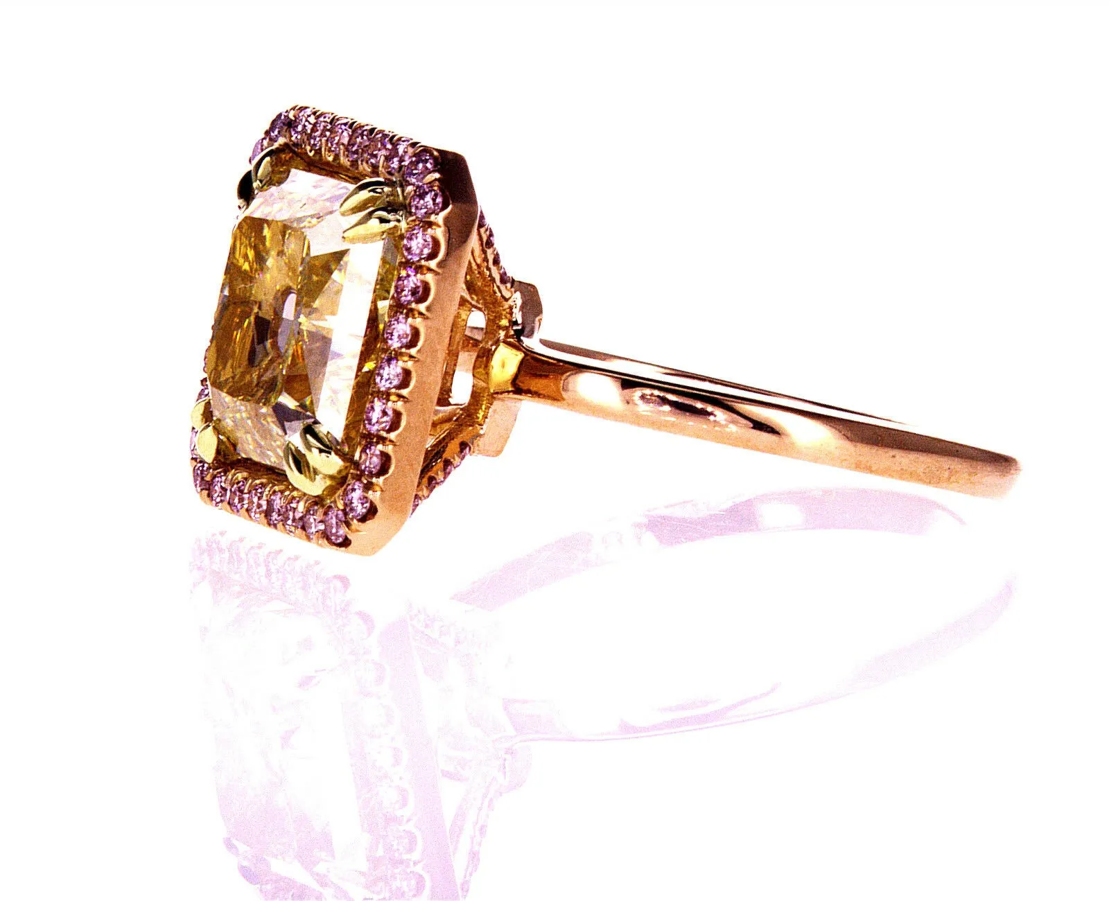 4.5CT Natural Diamond Engagement Ring GIA Certified Fancy PINK Yellow Rose Gold