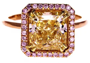 4.5CT Natural Diamond Engagement Ring GIA Certified Fancy PINK Yellow Rose Gold