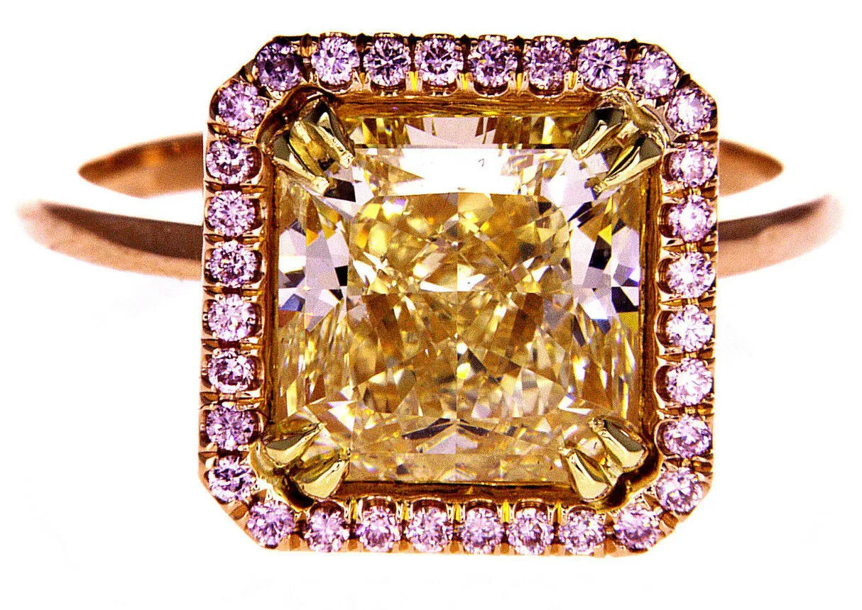 4.5CT Natural Diamond Engagement Ring GIA Certified Fancy PINK Yellow Rose Gold