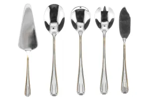 5 Piece Hostess Set - Serving Utensil Set - 18/10 Stainless Steel Silverware - Luxurious Handle with Gold Detailing - Elegant Silver and Gold Flatware Hostess Serveware (Verona)