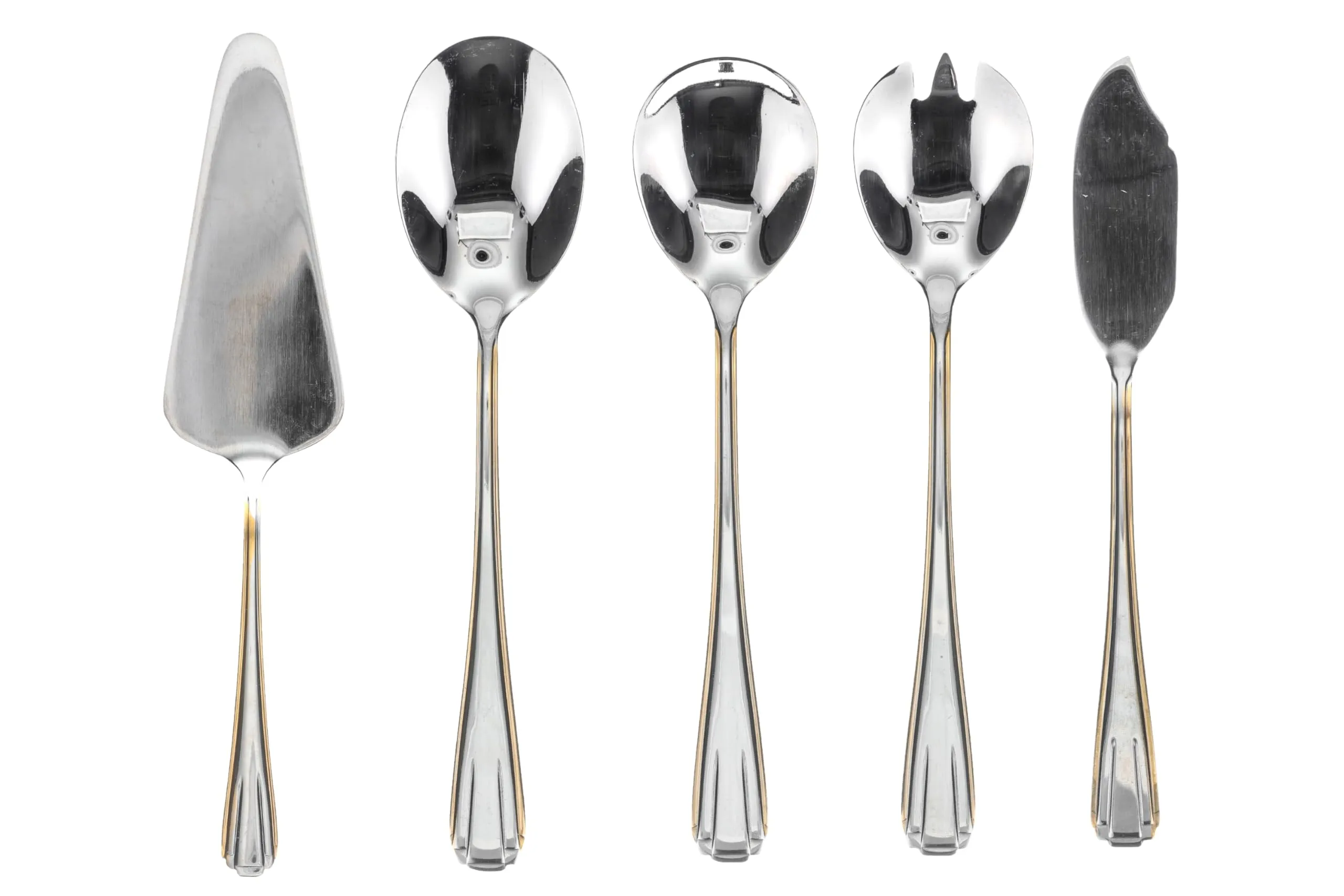 5 Piece Hostess Set - Serving Utensil Set - 18/10 Stainless Steel Silverware - Luxurious Handle with Gold Detailing - Elegant Silver and Gold Flatware Hostess Serveware (Verona)