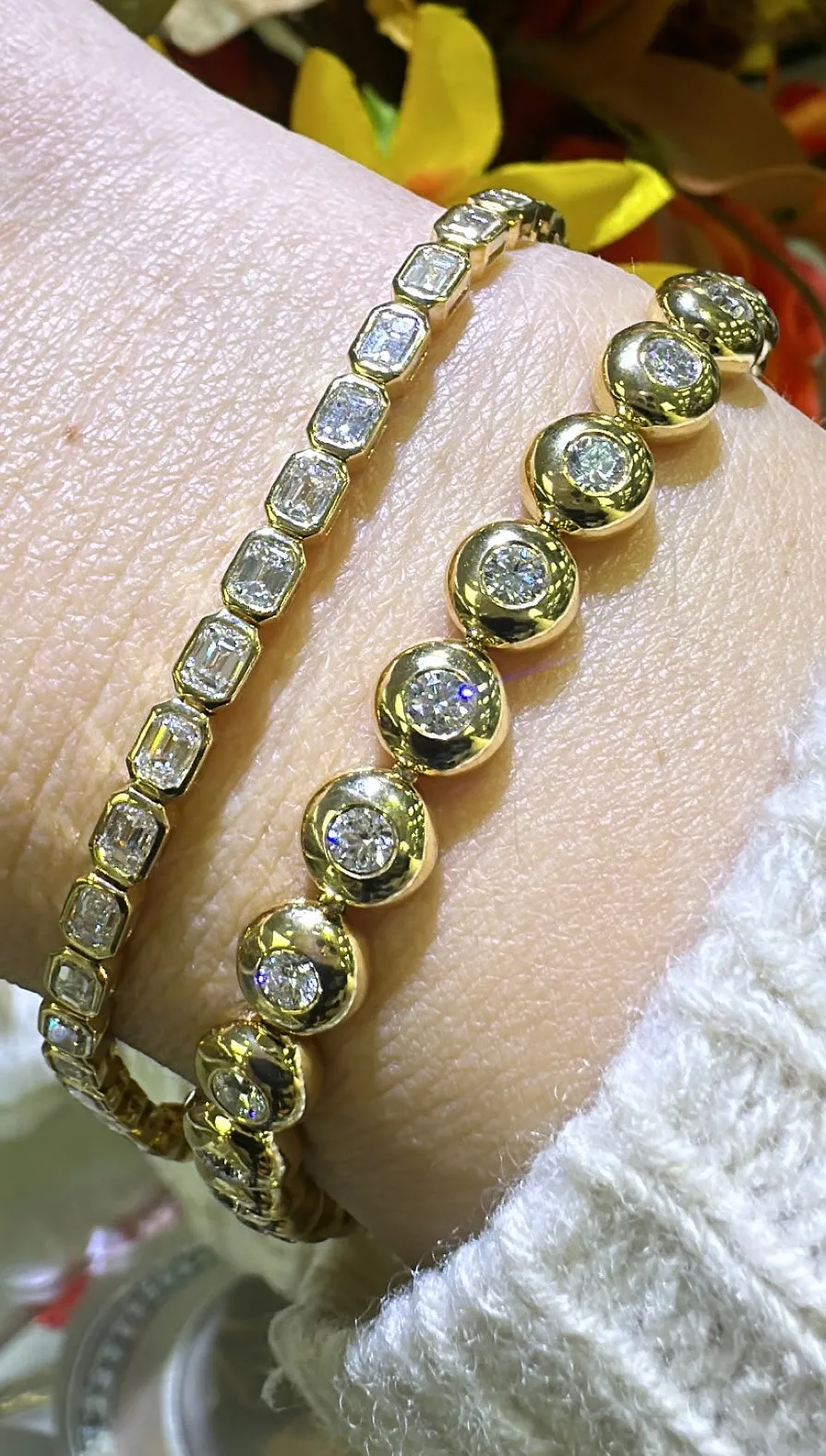 5.52ct tw Emerald-cut Diamond Bezel Set Tennis Bracelet