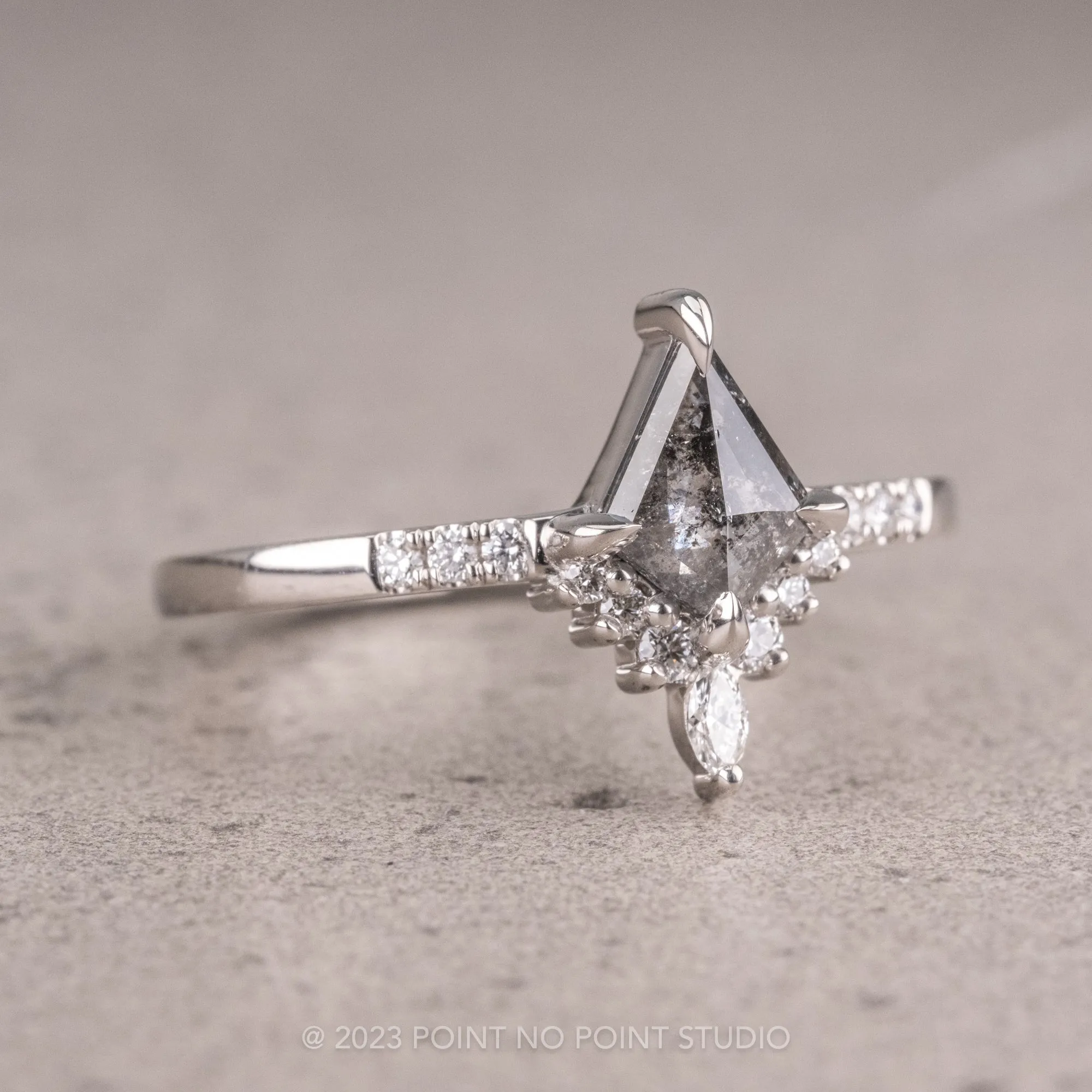 .61 Carat Salt and Pepper Kite Diamond Engagement Ring, Avaline Setting, Platinum
