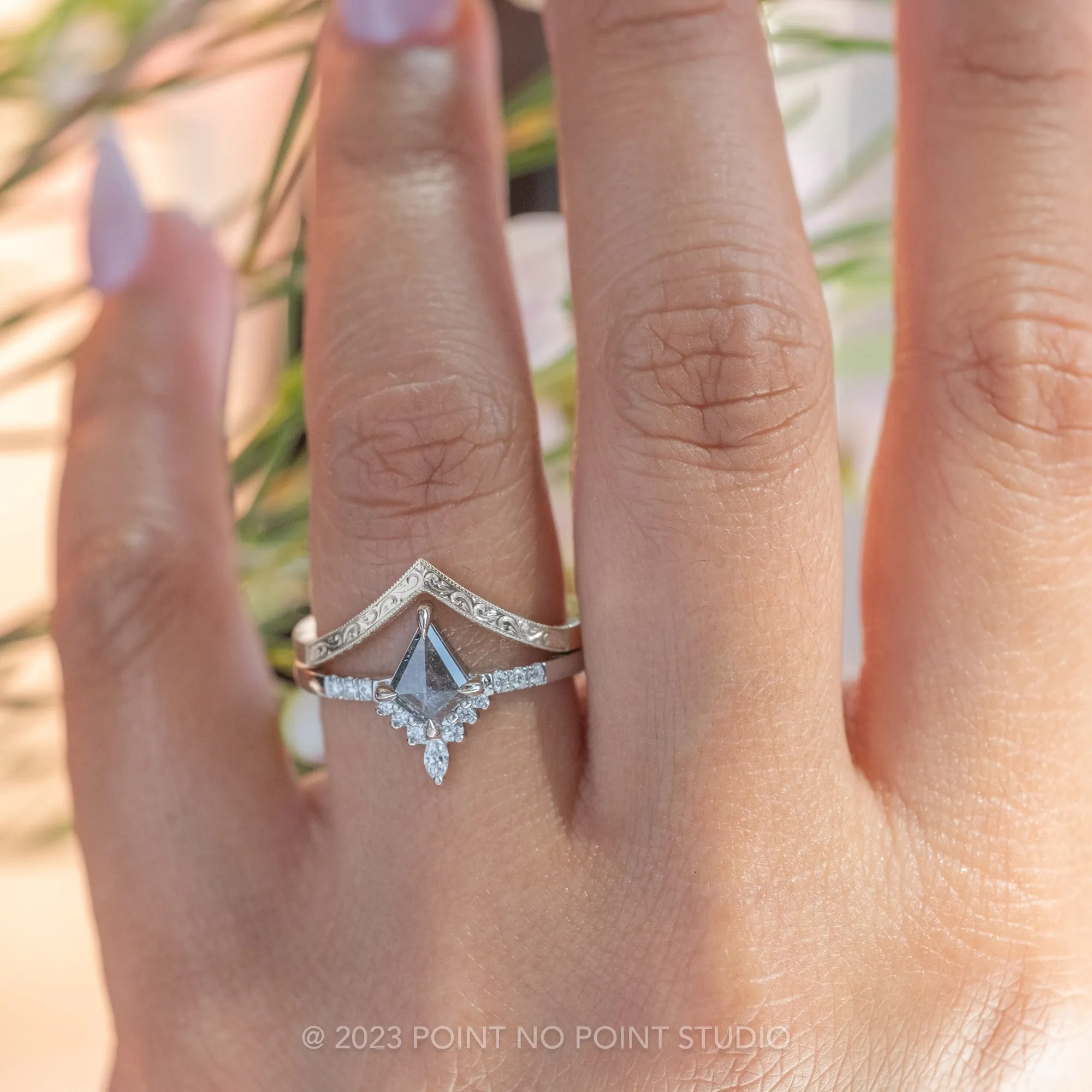 .61 Carat Salt and Pepper Kite Diamond Engagement Ring, Avaline Setting, Platinum