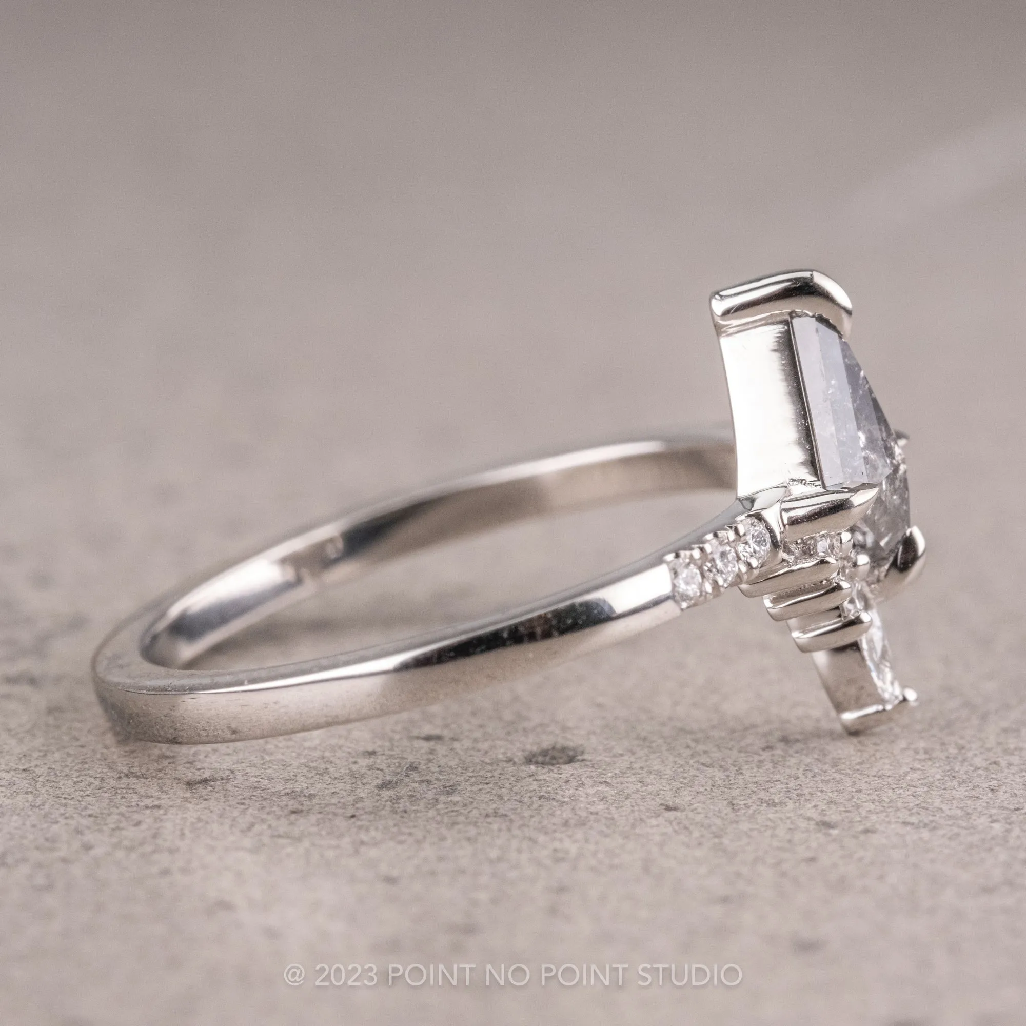 .61 Carat Salt and Pepper Kite Diamond Engagement Ring, Avaline Setting, Platinum
