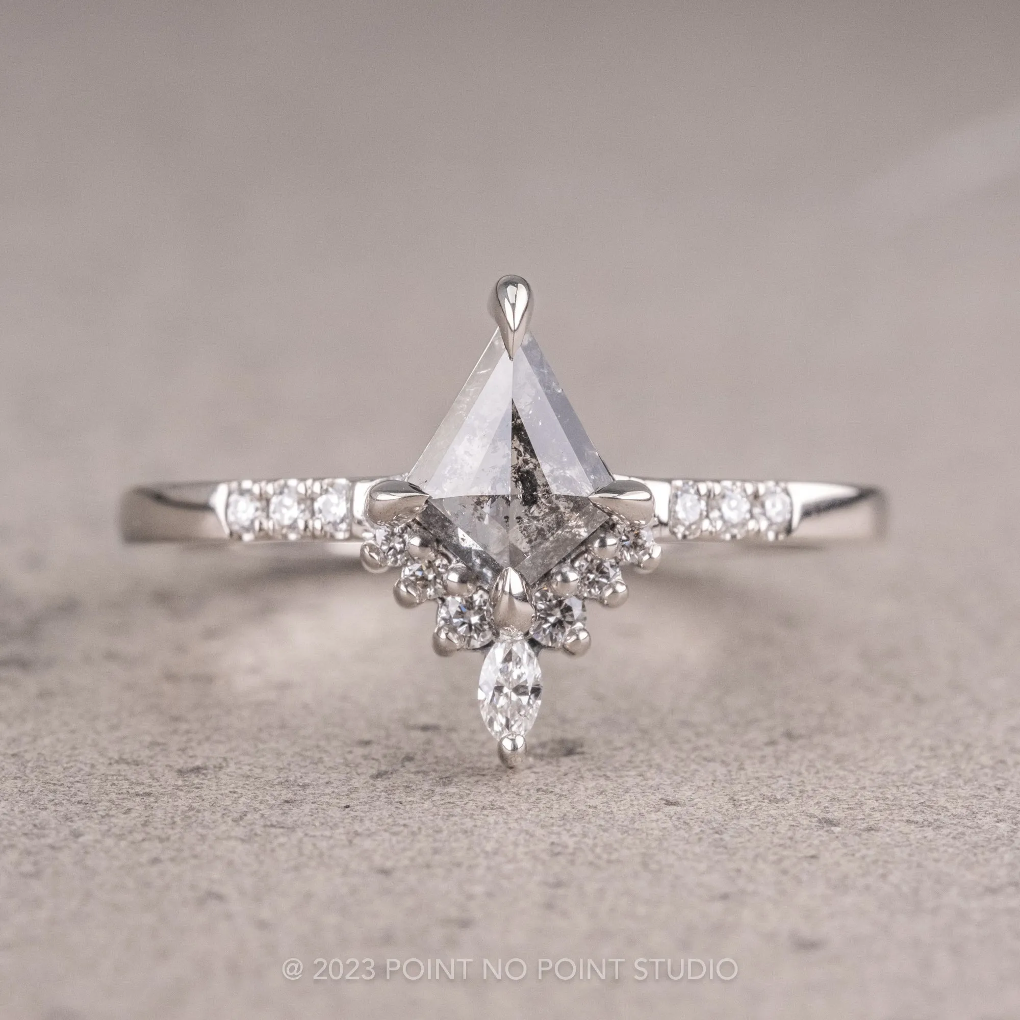 .61 Carat Salt and Pepper Kite Diamond Engagement Ring, Avaline Setting, Platinum