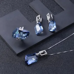 63.59Ct Natural Iolite Blue Mystic Quartz Jewelry Set 925 Sterling Silver