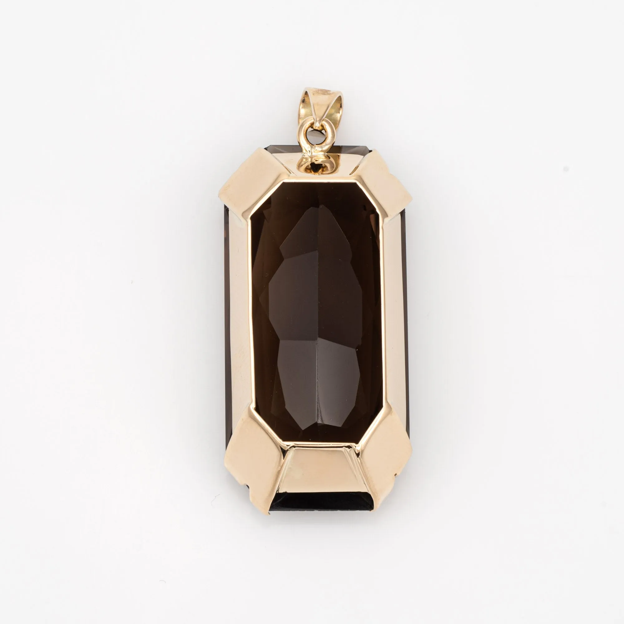 63ct Smoky Quartz Pendant Vintage 14k Yellow Gold Long Square Fine Jewelry