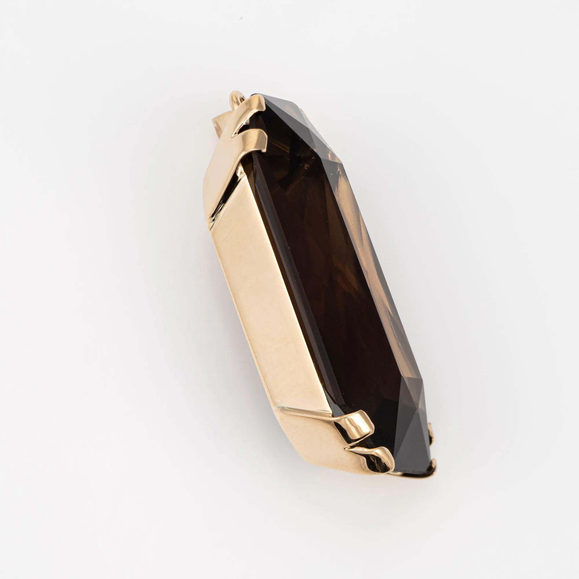 63ct Smoky Quartz Pendant Vintage 14k Yellow Gold Long Square Fine Jewelry