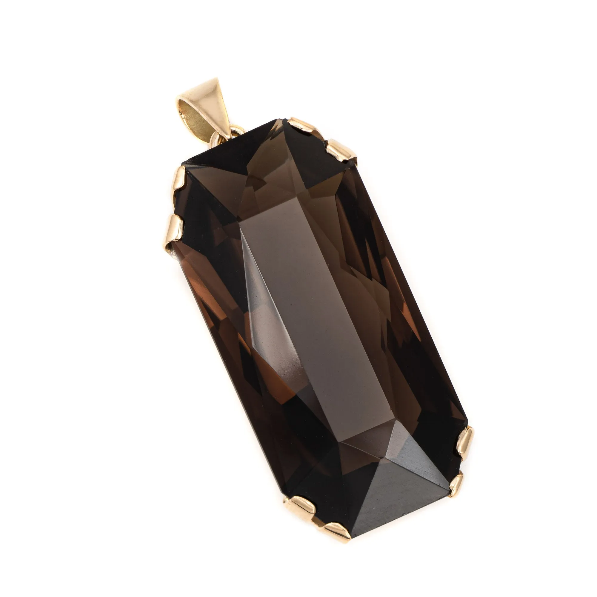 63ct Smoky Quartz Pendant Vintage 14k Yellow Gold Long Square Fine Jewelry