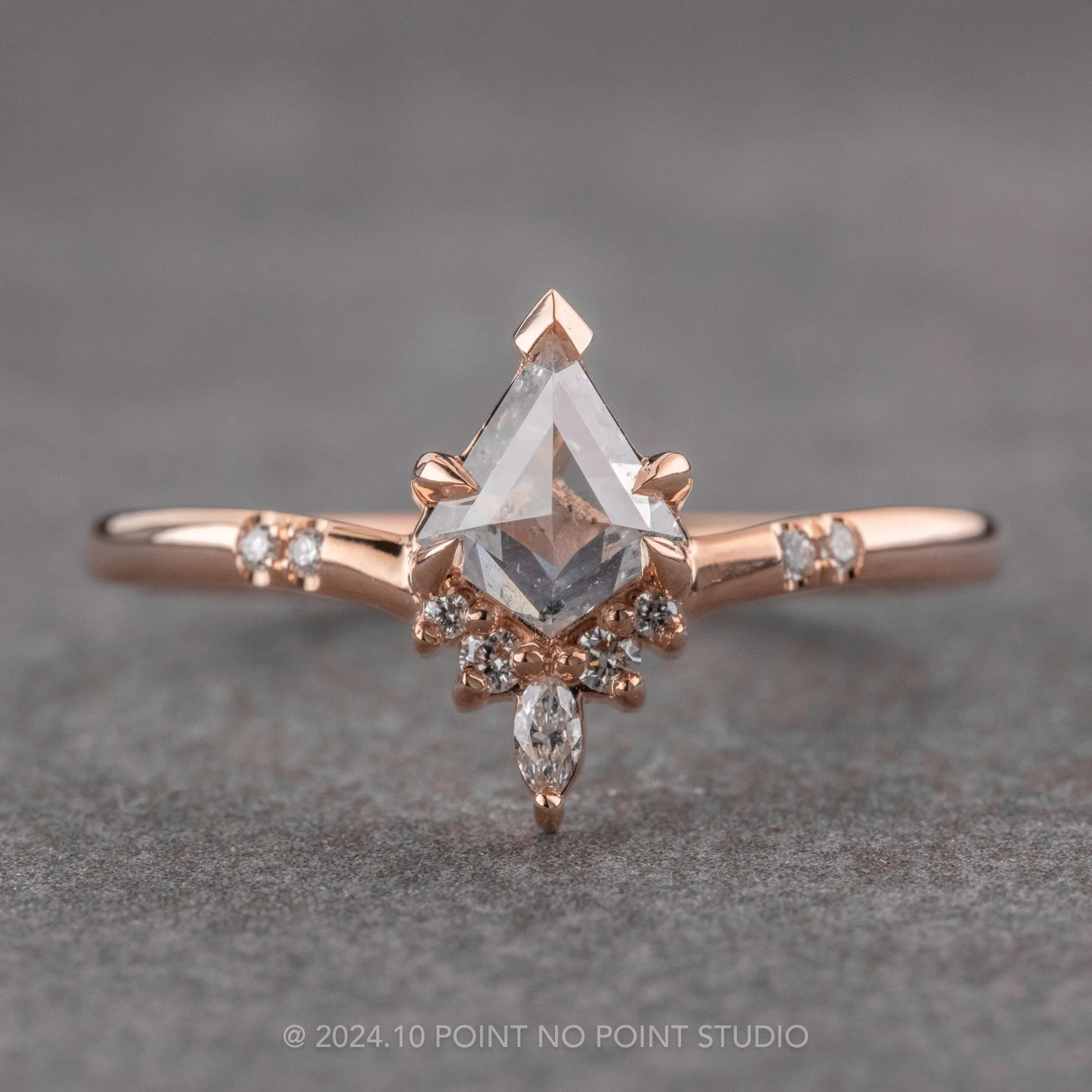 .64 Carat Icy Salt and Pepper Kite Diamond Engagement Ring, Flora Setting, 14k Rose Gold