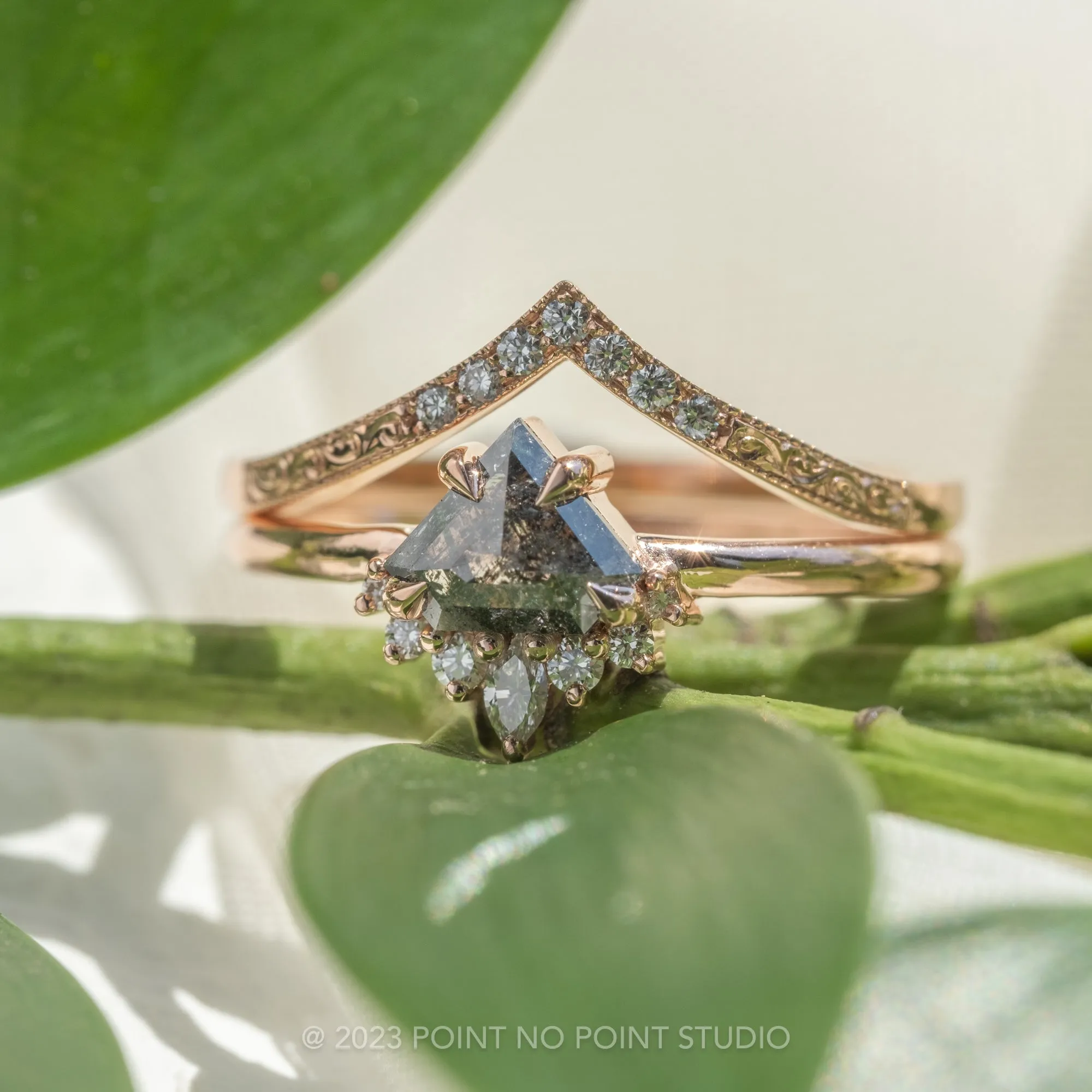 .65 Carat Black Shield Diamond Engagement Ring, Ava Setting, 14K Rose Gold