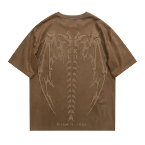 6Kull Vintage Skull Wings Suede T-Shirt