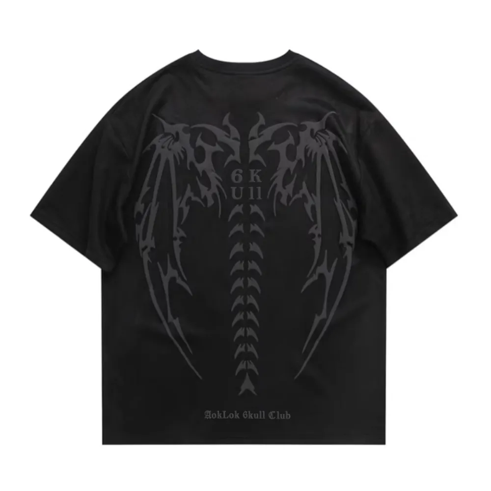 6Kull Vintage Skull Wings Suede T-Shirt