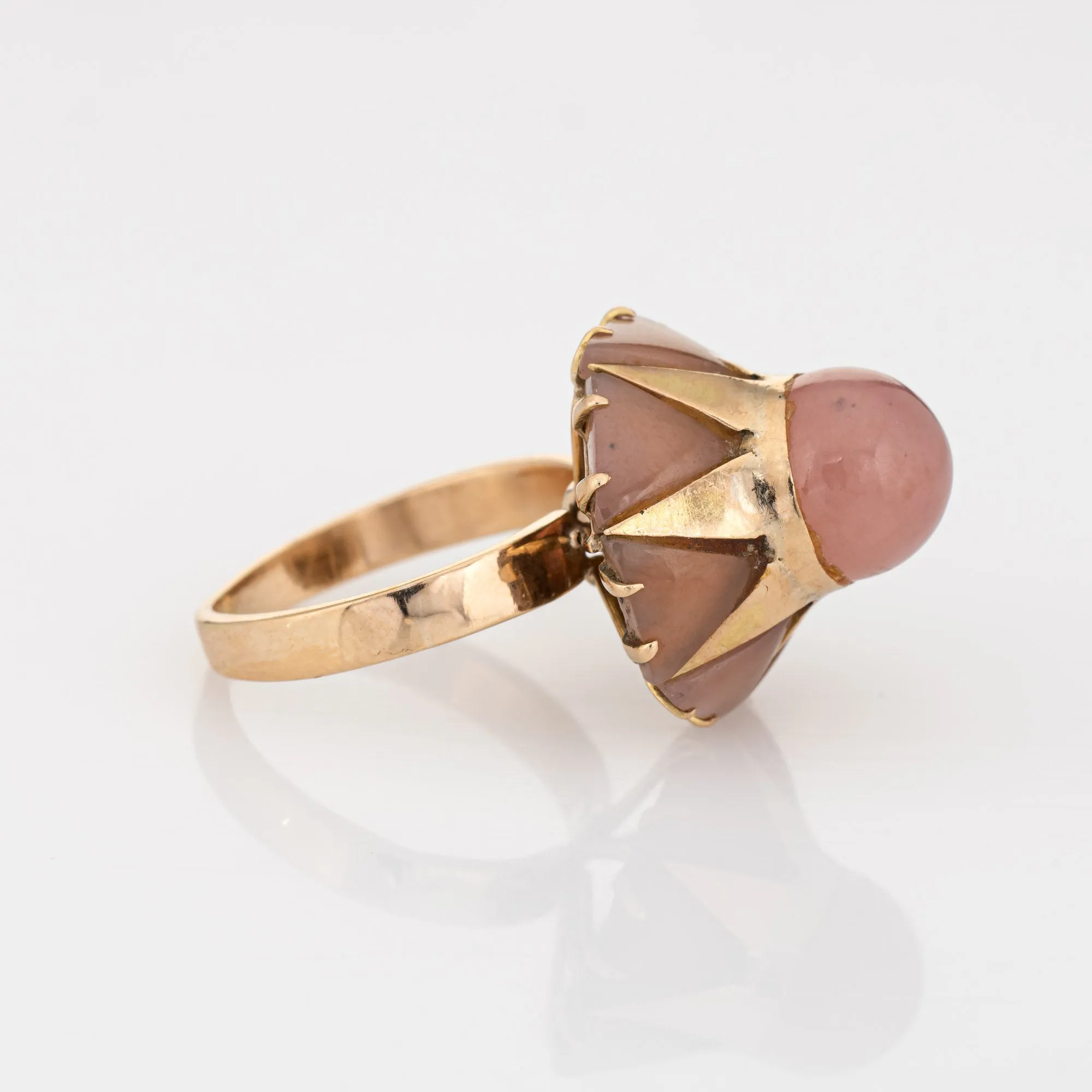 70s Rose Quartz Harlequin Ring Vintage 14k Yellow Gold Cocktail Jewelry Sz 6.5