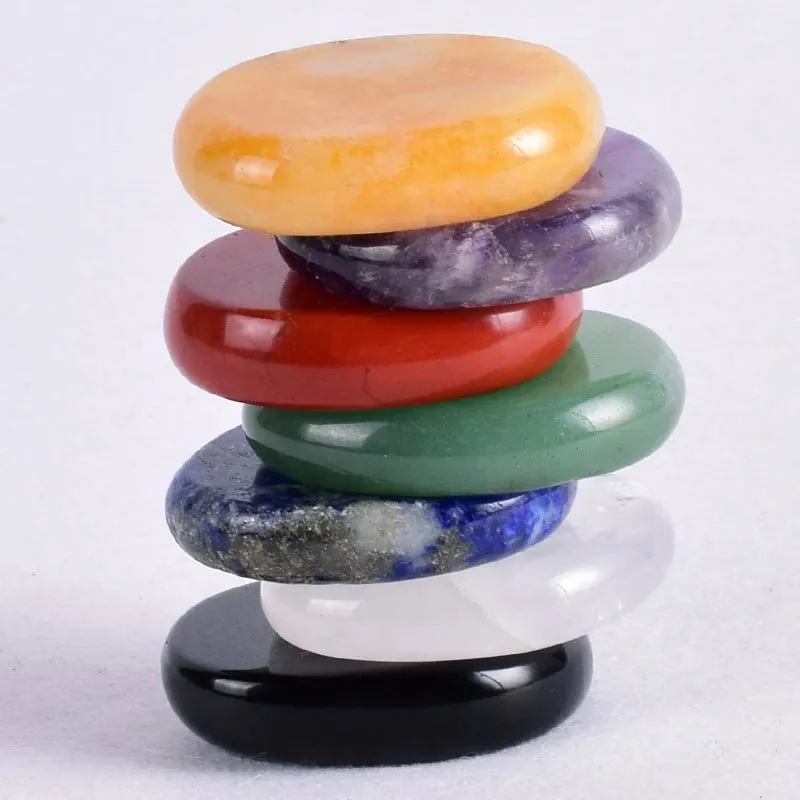7pcs Flat Natural Crystal Palm Stone
