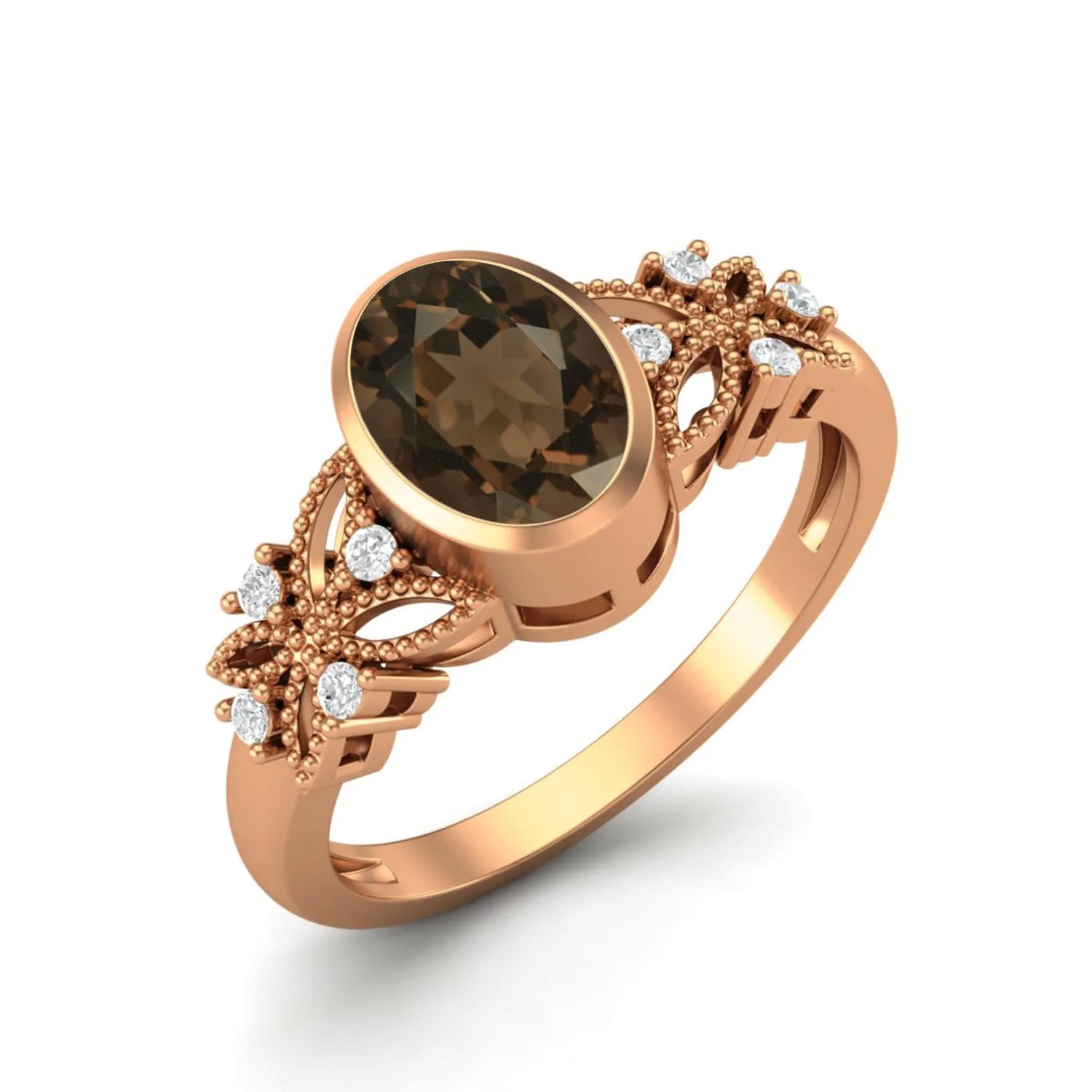 7x5mm Smoky Quartz Ring For Her Celtic Ring Unique Solitaire Ring