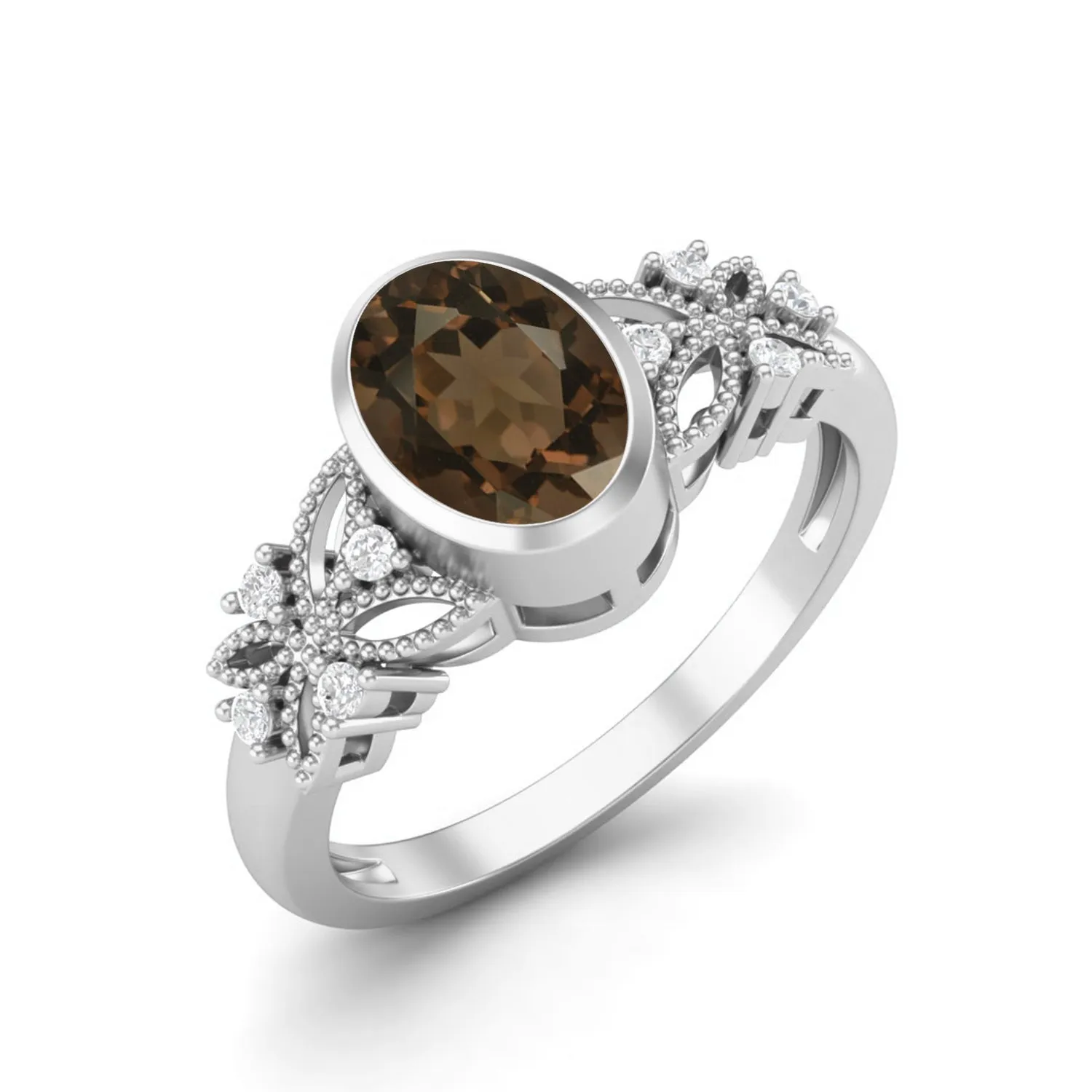 7x5mm Smoky Quartz Ring For Her Celtic Ring Unique Solitaire Ring