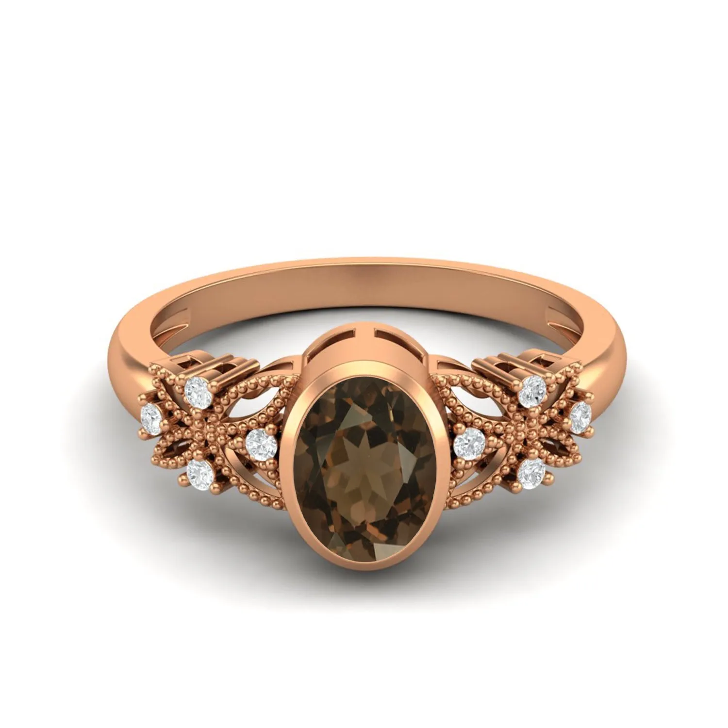 7x5mm Smoky Quartz Ring For Her Celtic Ring Unique Solitaire Ring