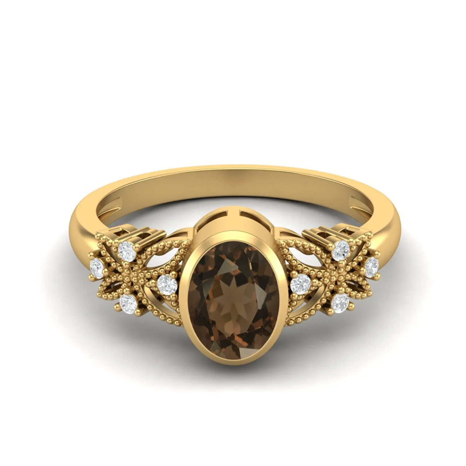 7x5mm Smoky Quartz Ring For Her Celtic Ring Unique Solitaire Ring