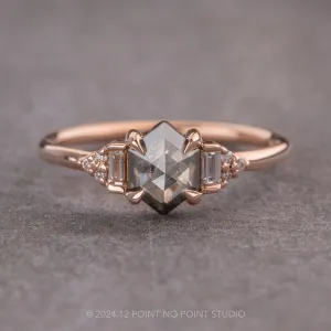 .83 Carat Salt and Pepper Hexagon Diamond Engagement Ring, Dahlia Setting, 14K Rose Gold